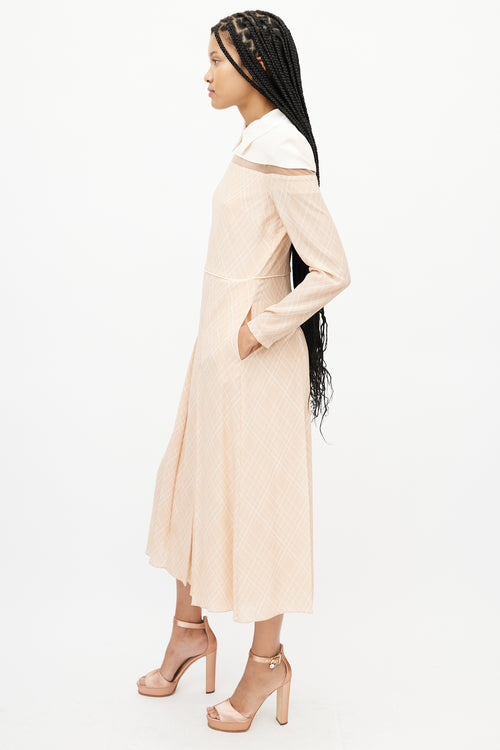 Fendi Beige & Cream Striped Pleated Dress