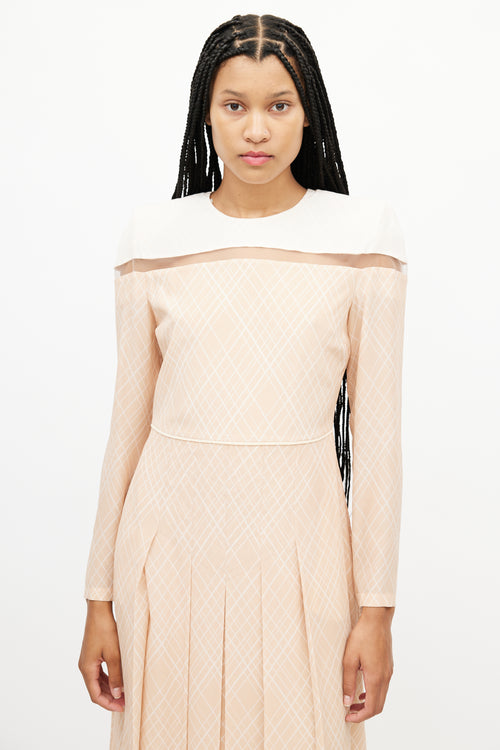 Fendi Beige & Cream Striped Pleated Dress