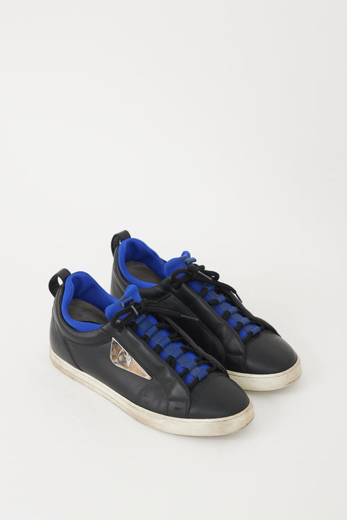 Fendi Black & Blue Leather & Neoprene Monster Sneaker