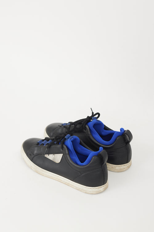 Fendi Black & Blue Leather & Neoprene Monster Sneaker