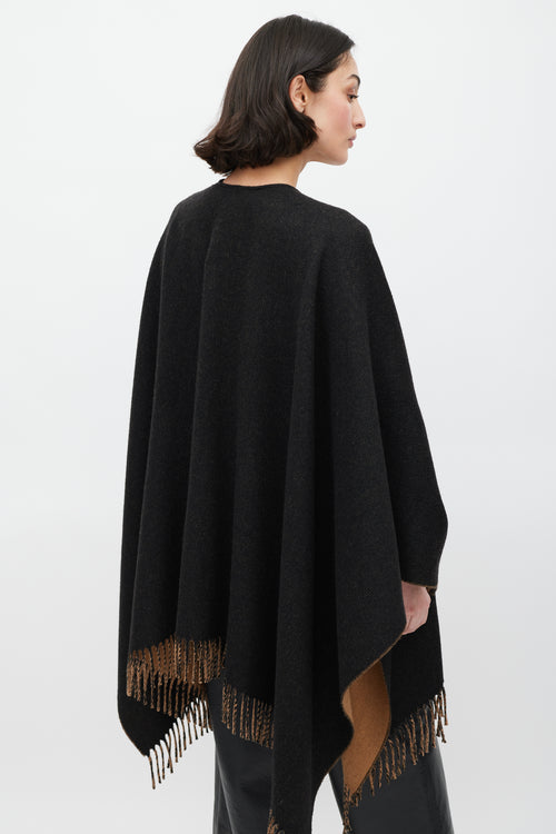 Fendi Black & Brown Cashmere Fringe Shawl