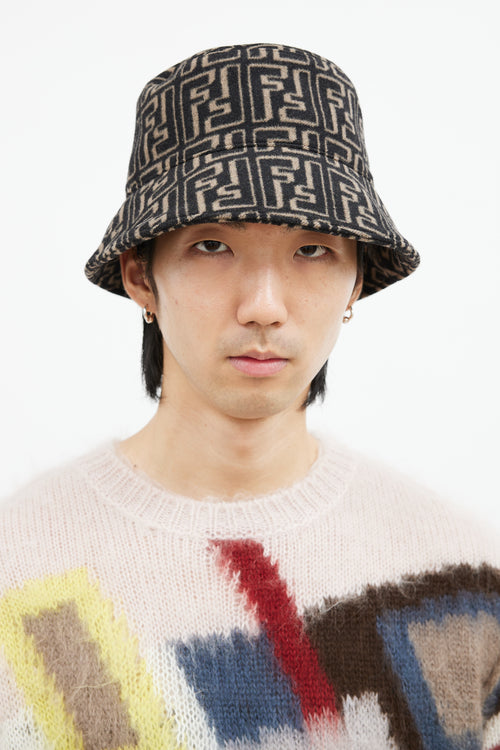 Fendi Black & Brown Wool Zucca Bucket Hat