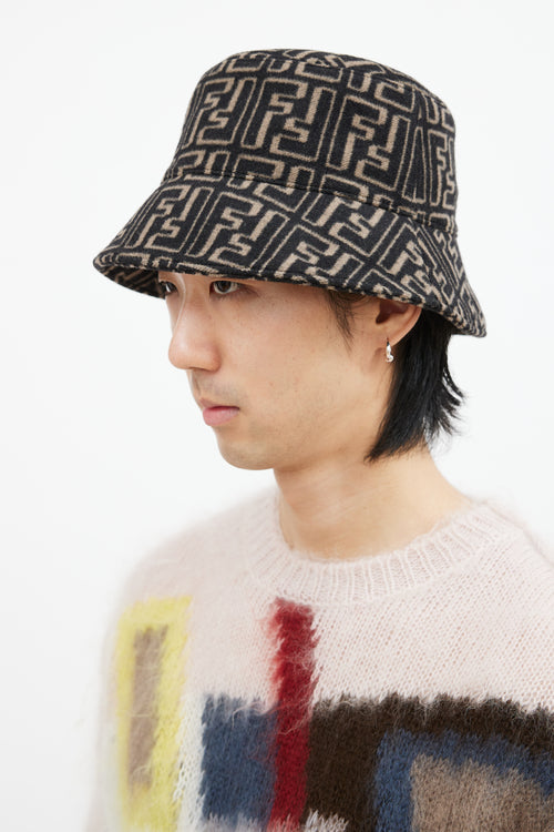 Fendi Black & Brown Wool Zucca Bucket Hat