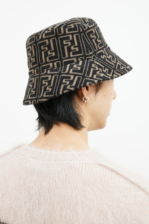 Fendi Black & Brown Wool Zucca Bucket Hat