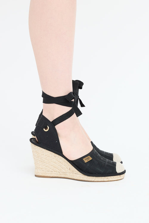 Fendi Canvas FF Espadrille Wedge Sandal