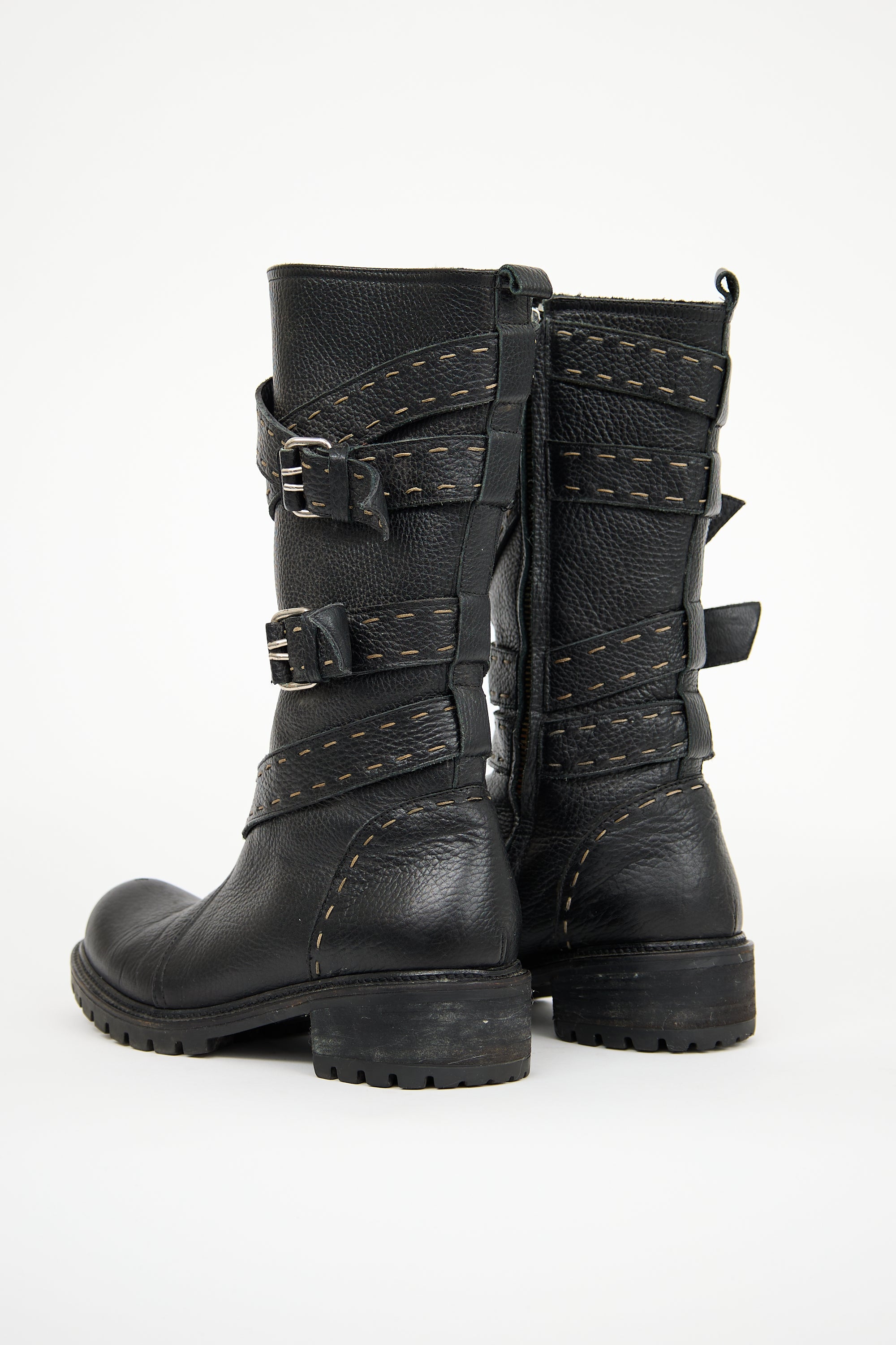 Fendi Black Leather Combat Boot