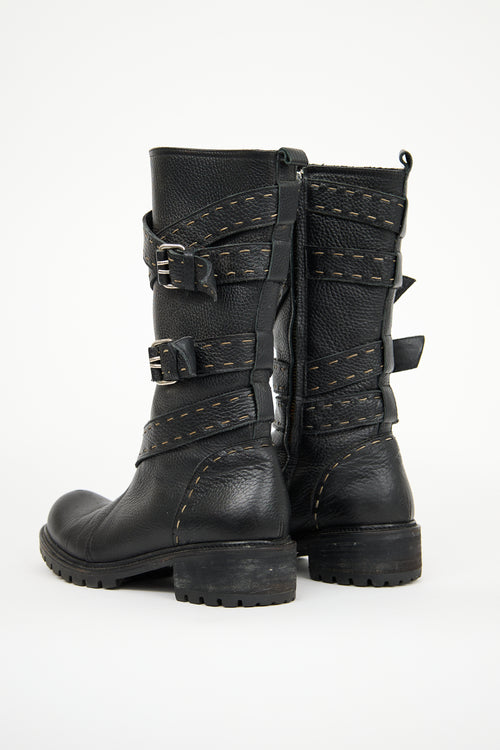 Fendi Black Leather Combat Boot