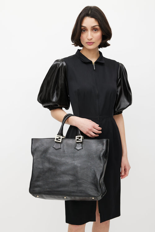 Fendi Black & Gold Twins Cabas Tote