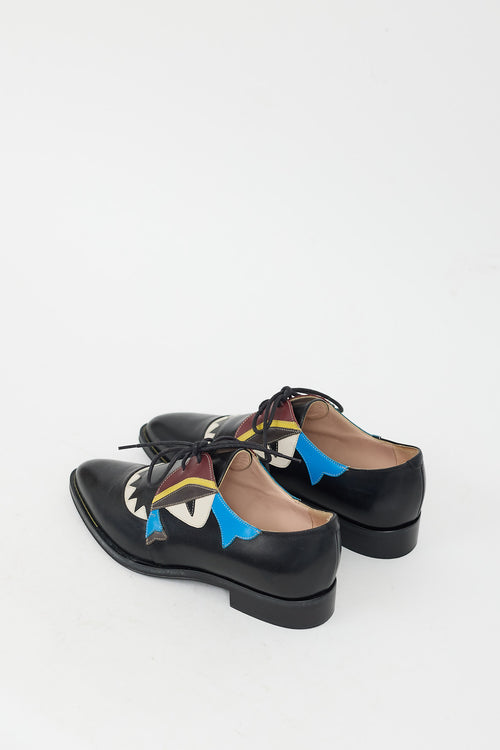 Fendi Black & Multi Leather Monster Eye Oxford