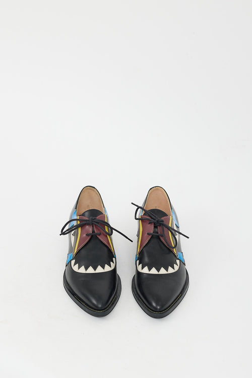 Fendi Black & Multi Leather Monster Eye Oxford