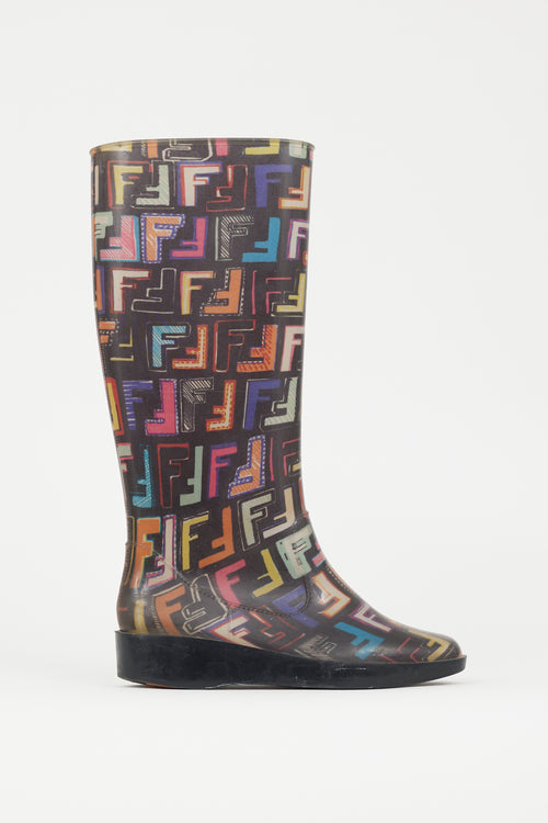 Fendi Black & Multicolour FF Print Rubber Rain Boot