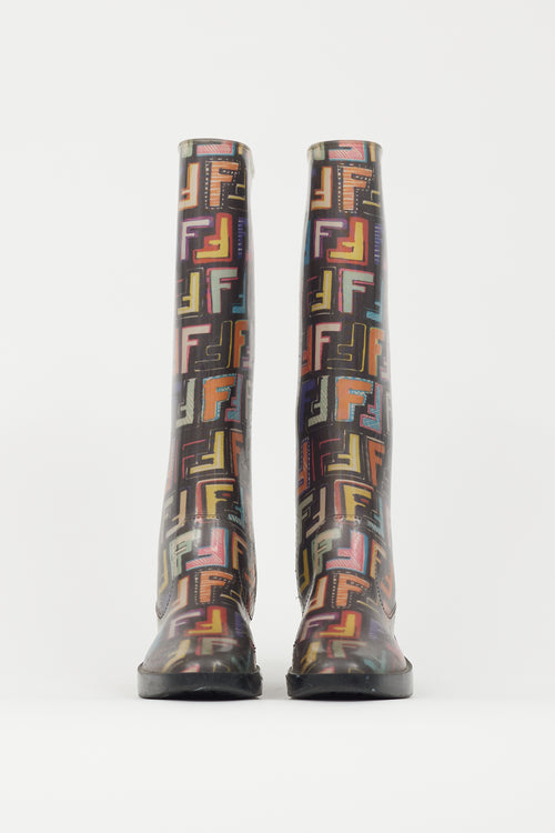 Fendi Black & Multicolour FF Print Rubber Rain Boot