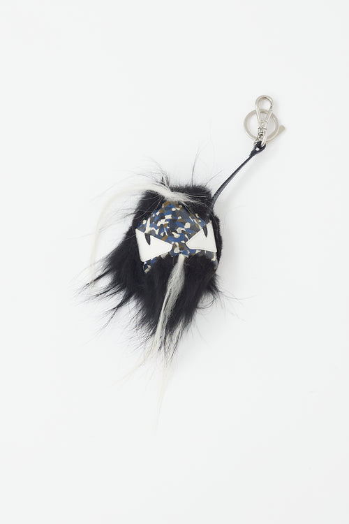 Fendi Black & Multicolour Printed Monster Cube Bag Bug Charm