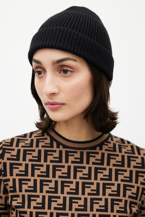Black & Silver Knit Chain Beanie