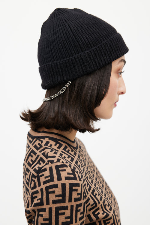 Fendi Black & Silver Knit Chain Beanie