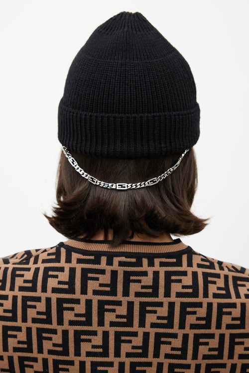 Fendi Black & Silver Knit Chain Beanie