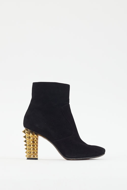 Fendi Black Suede & Gold Spike Heel Boot