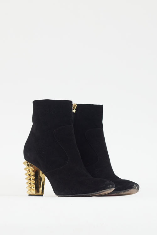 Fendi Black Suede & Gold Spike Heel Boot