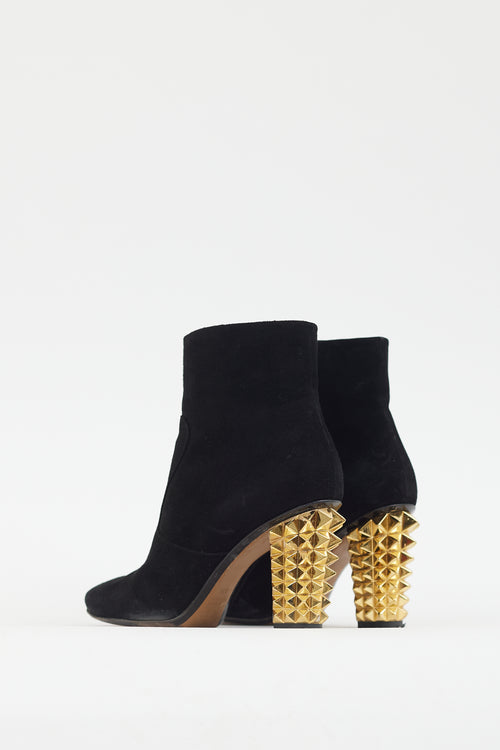 Fendi Black Suede & Gold Spike Heel Boot