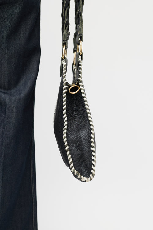 Fendi Black & White Diavolo Trapezio Leather Braided Bag