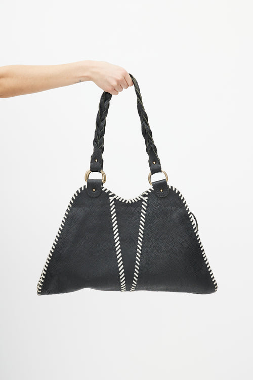 Fendi Black & White Diavolo Trapezio Leather Braided Bag