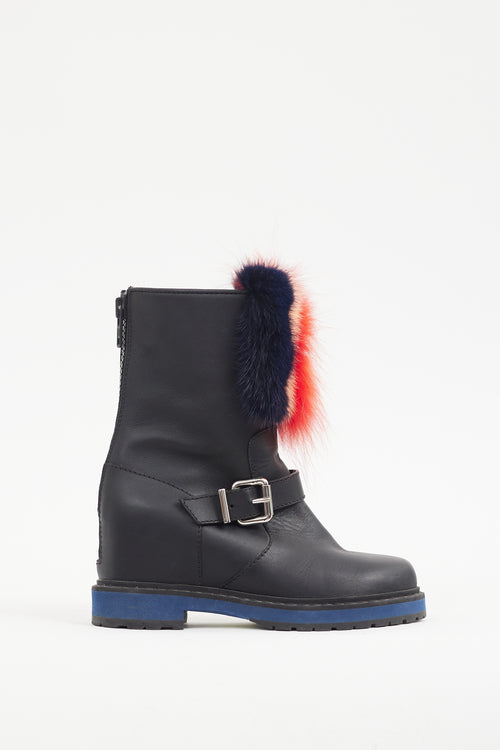 Fendi Black & Multicolour Fur Trimmed Leather Boot