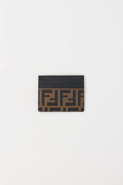 Fendi Black & Brown Leather FF Cardholder