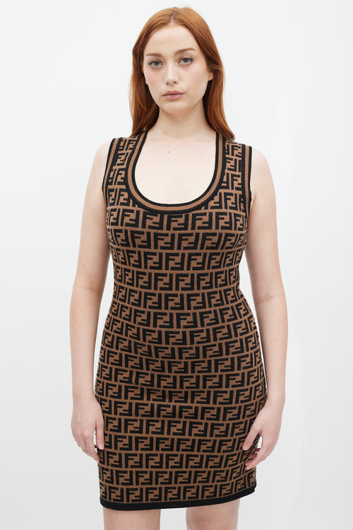 Fendi Brown & Black FF Monogram Intarsia Knit Dress