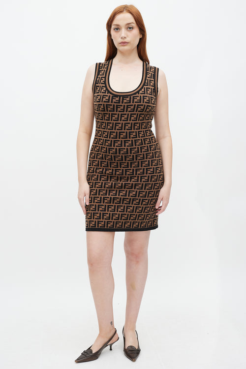 Fendi Brown & Black FF Monogram Intarsia Knit Dress