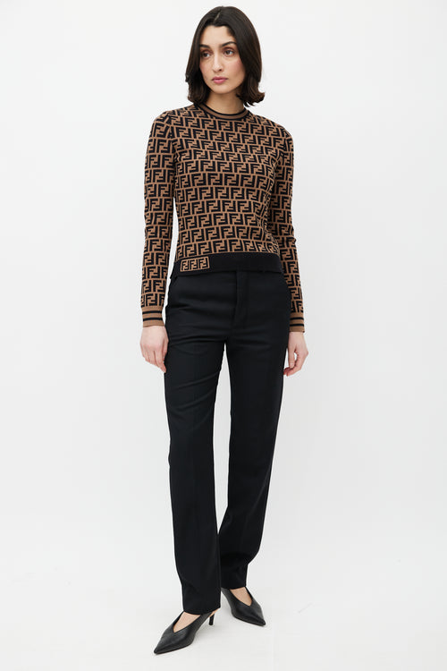 Fendi Brown & Black Monogram Zucca Knit Sweater