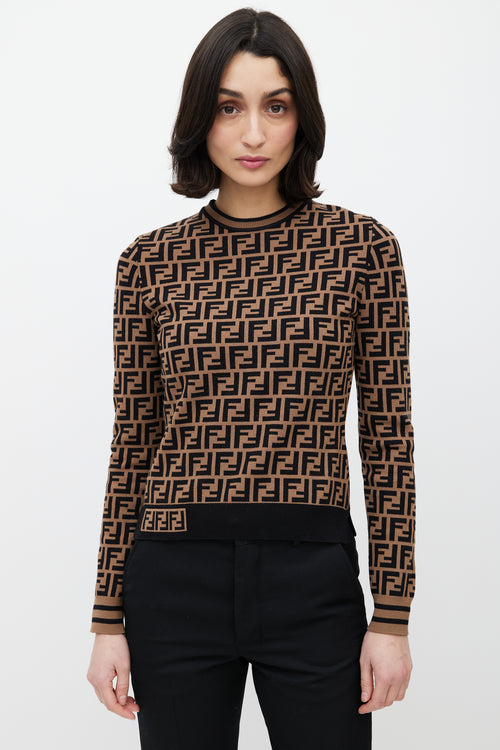 Fendi Brown & Black Monogram Zucca Knit Sweater