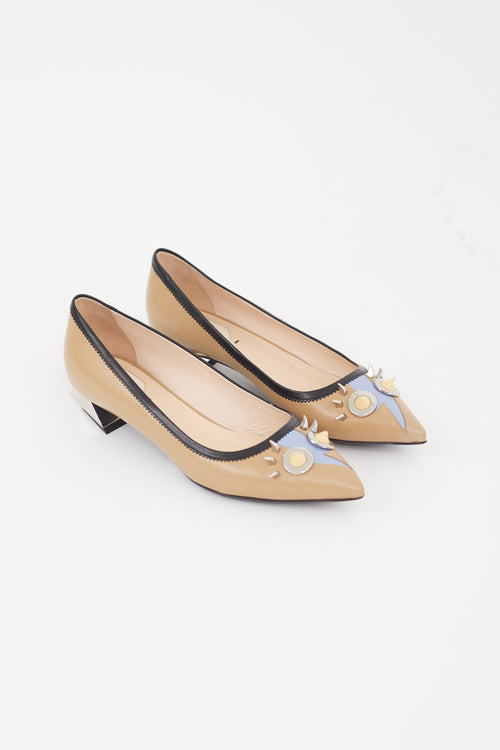Fendi Brown & Multicolour Studded Flat