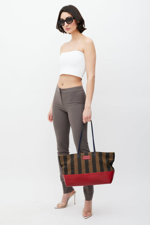Fendi Brown & Red Pequin Striped Tote