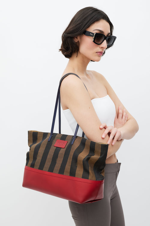 Fendi Brown & Red Pequin Striped Tote