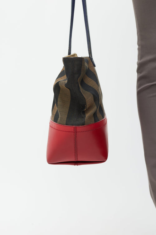 Fendi Brown & Red Pequin Striped Tote