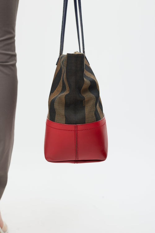 Fendi Brown & Red Pequin Striped Tote