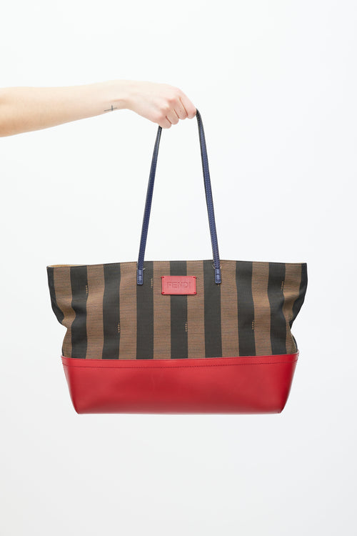 Fendi Brown & Red Pequin Striped Tote