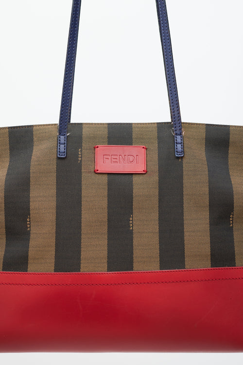 Fendi Brown & Red Pequin Striped Tote