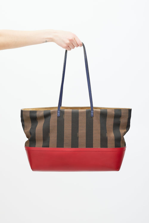 Fendi Brown & Red Pequin Striped Tote