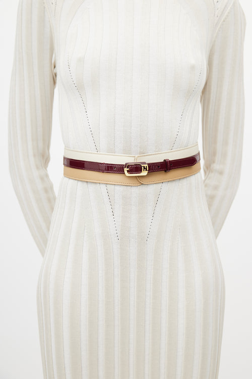Fendi Cream & Red layered Leather Belt