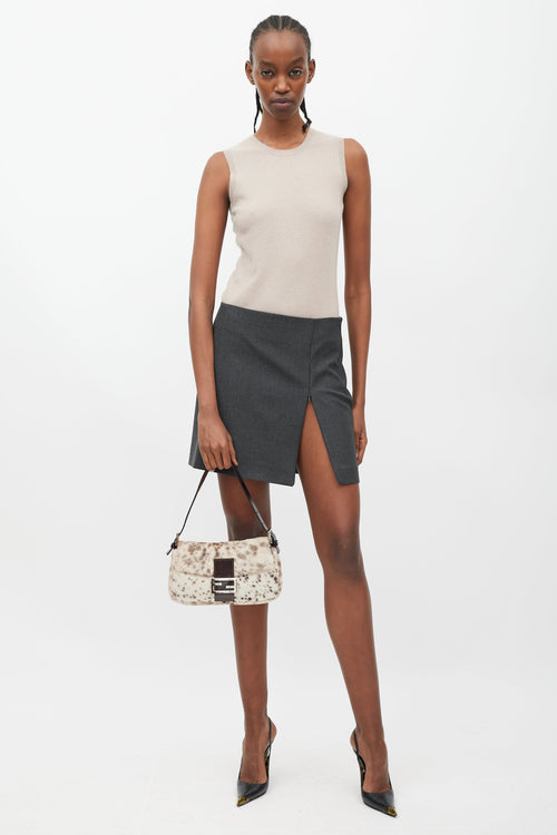 Fendi Cream & Brown Printed Fur Baguette Bag