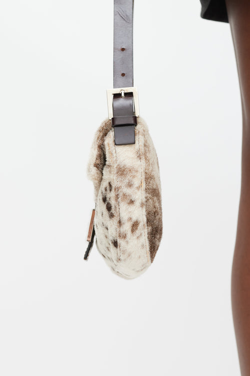 Fendi Cream & Brown Printed Fur Baguette Bag