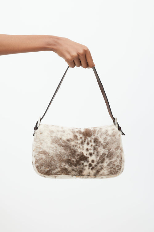 Fendi Cream & Brown Printed Fur Baguette Bag