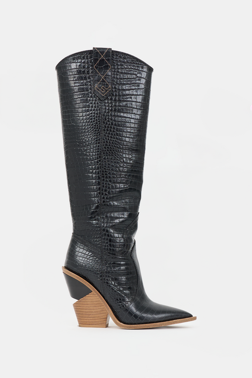 Fendi Embossed Leather Knee Boot