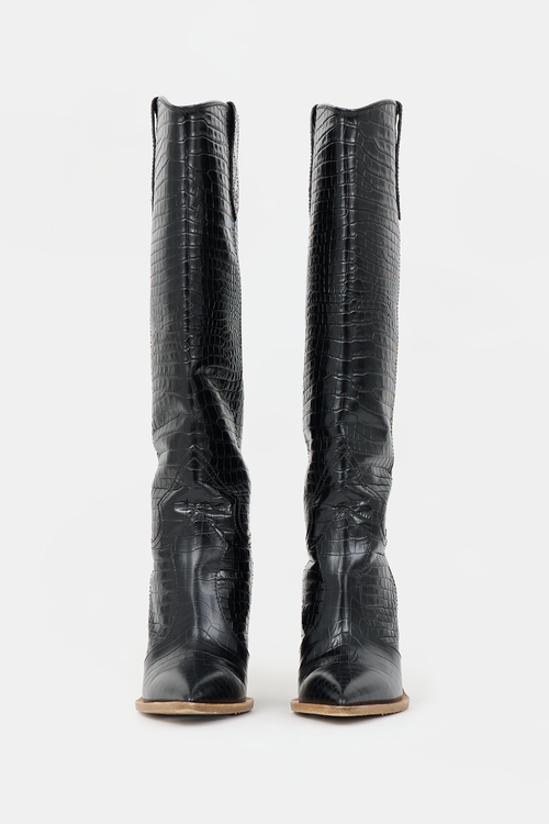 Fendi Embossed Leather Knee Boot