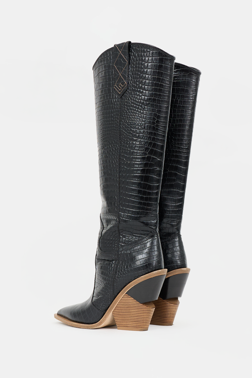 Fendi Embossed Leather Knee Boot