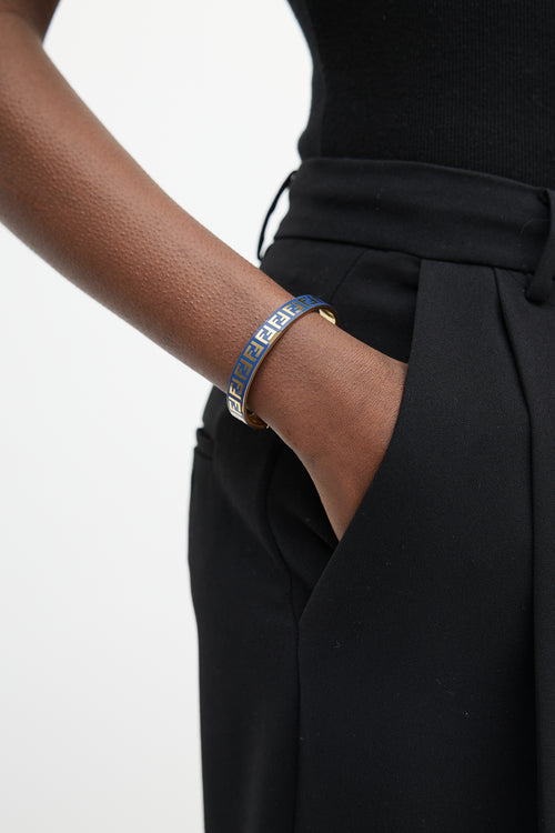 Fendi Gold & Navy Zucca Monogram Bangle