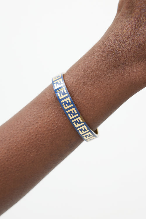 Fendi Gold & Navy Zucca Monogram Bangle