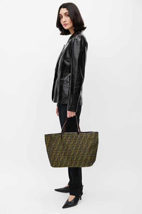 Fendi Green & Black Zucca Monogram Roll Tote