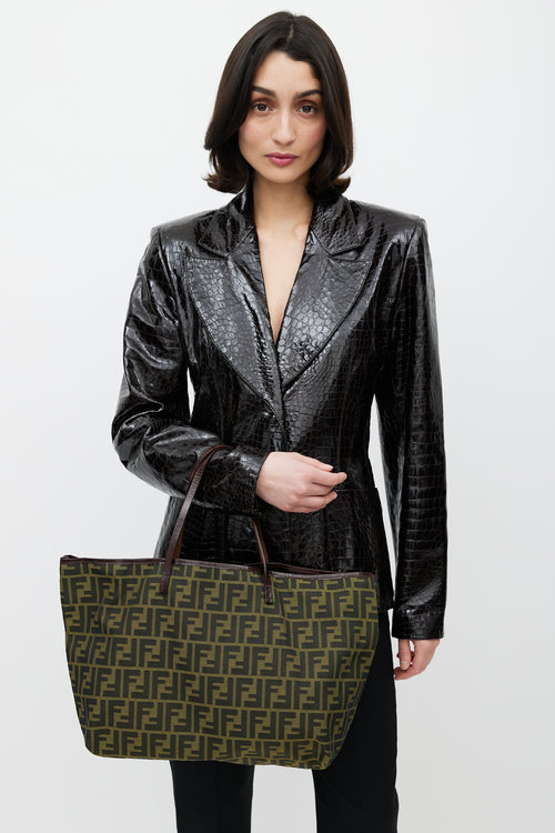 Fendi Green & Black Zucca Monogram Roll Tote